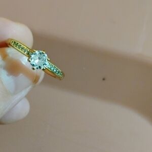 Size 6 Gold-Tone Solitaire Ring with Clear Center Stone